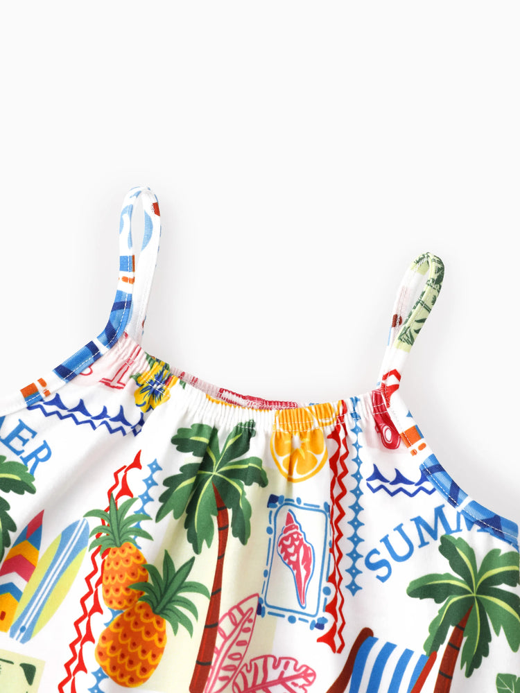 Ocean Vibes Baby Girl Tropical Sleeveless Romper Yellow