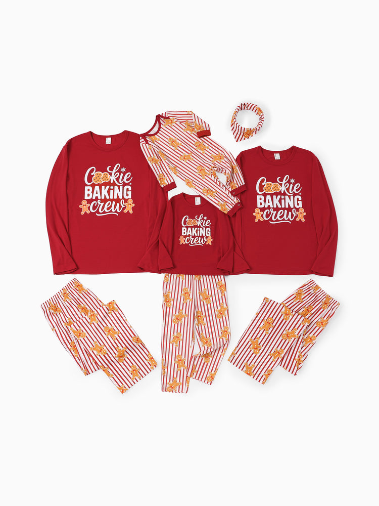 Weihnachts-Pyjamas im Partnerlook für die ganze Familie, Lebkuchen-Print, Rot