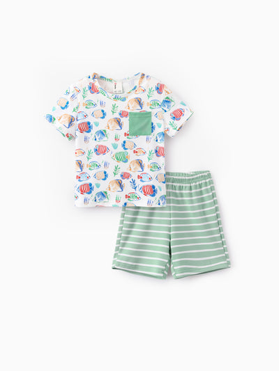 Ocean Vibes Toddler Boy Tropical Fish Top & Shorts Set Light Green