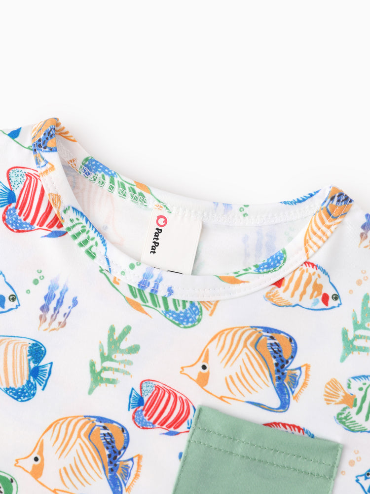Ocean Vibes Toddler Boy Tropical Fish Top & Shorts Set Light Green