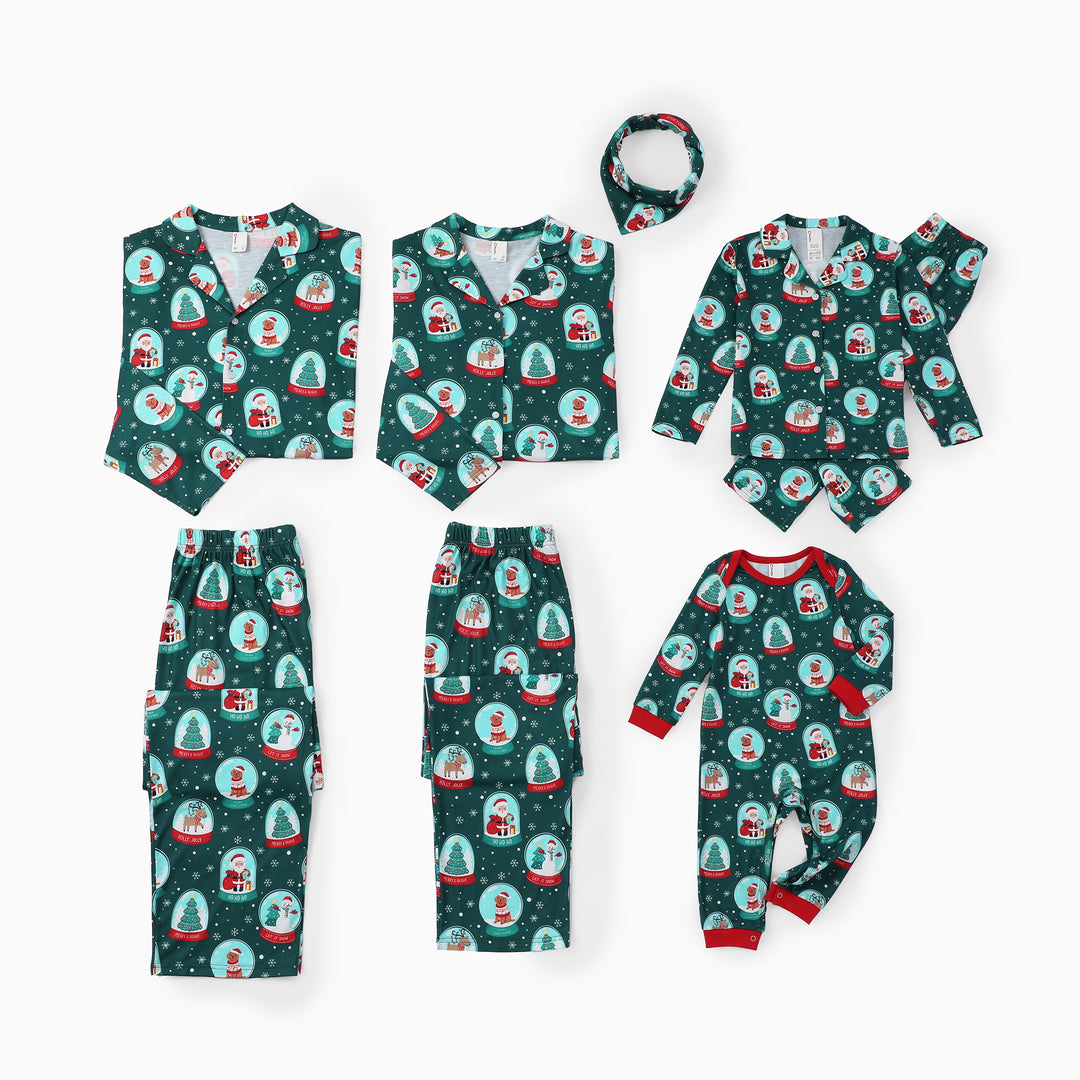 Christmas Matching Family Pajamas Snow Globe Print Dark Green