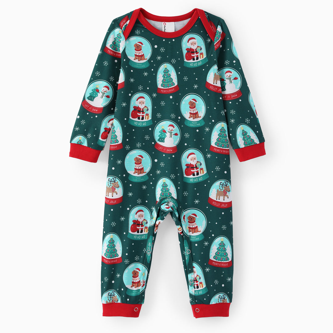 Christmas Matching Family Pajamas Snow Globe Print Dark Green