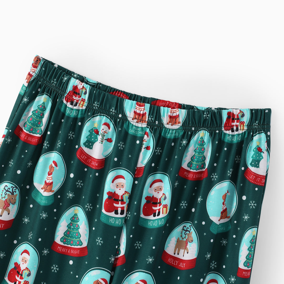 Christmas Matching Family Pajamas Snow Globe Print Dark Green
