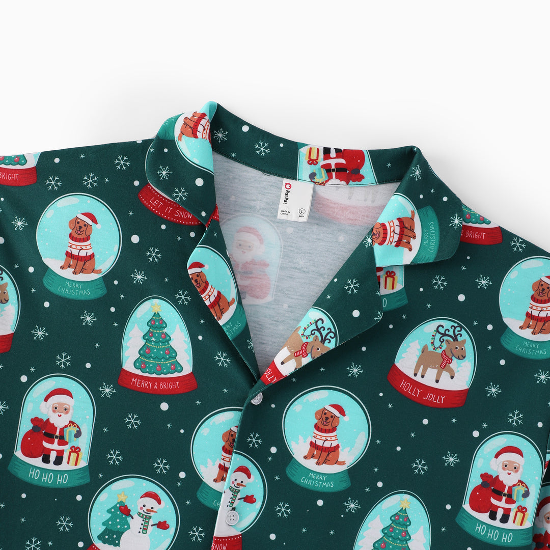 Christmas Matching Family Pajamas Snow Globe Print Dark Green