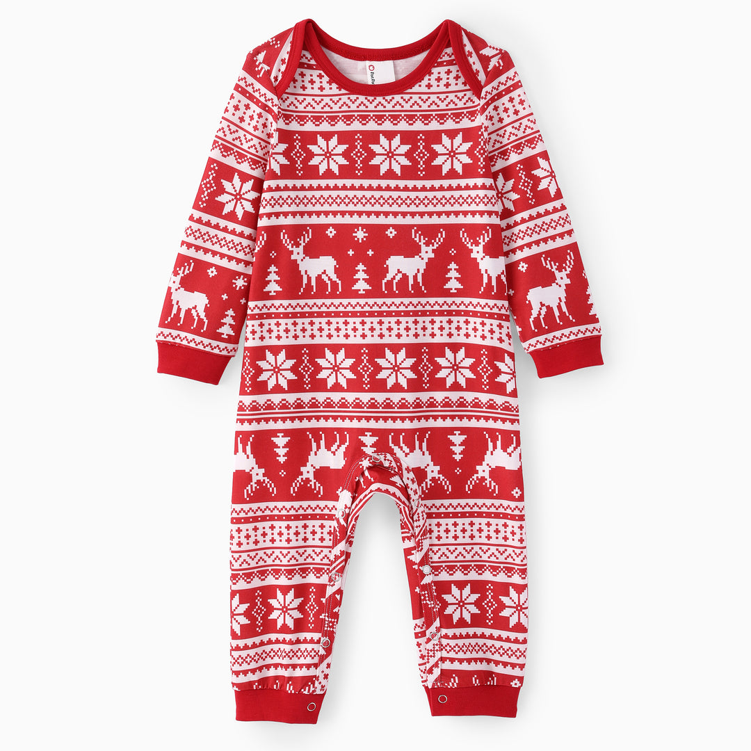 Christmas Matching Family Collared Pajamas Fair Isle Print Red