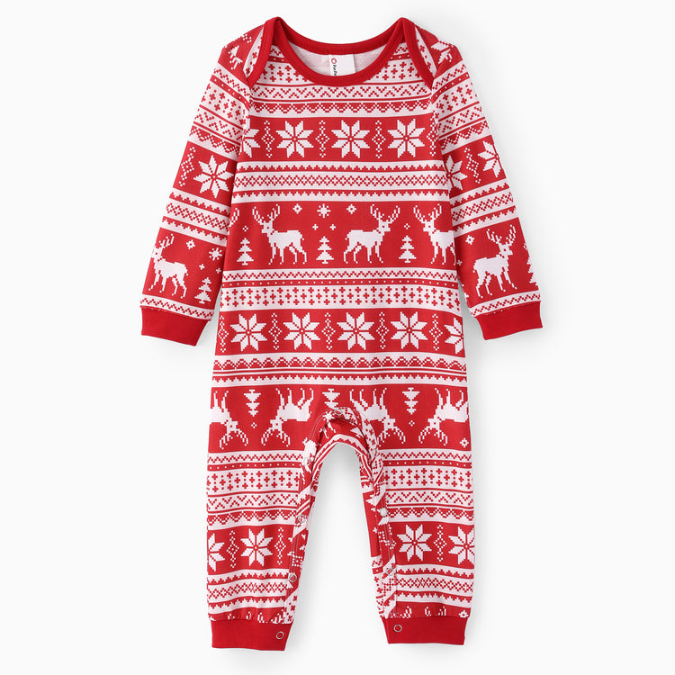 Christmas Matching Family Collared Pajamas Fair Isle Print Red