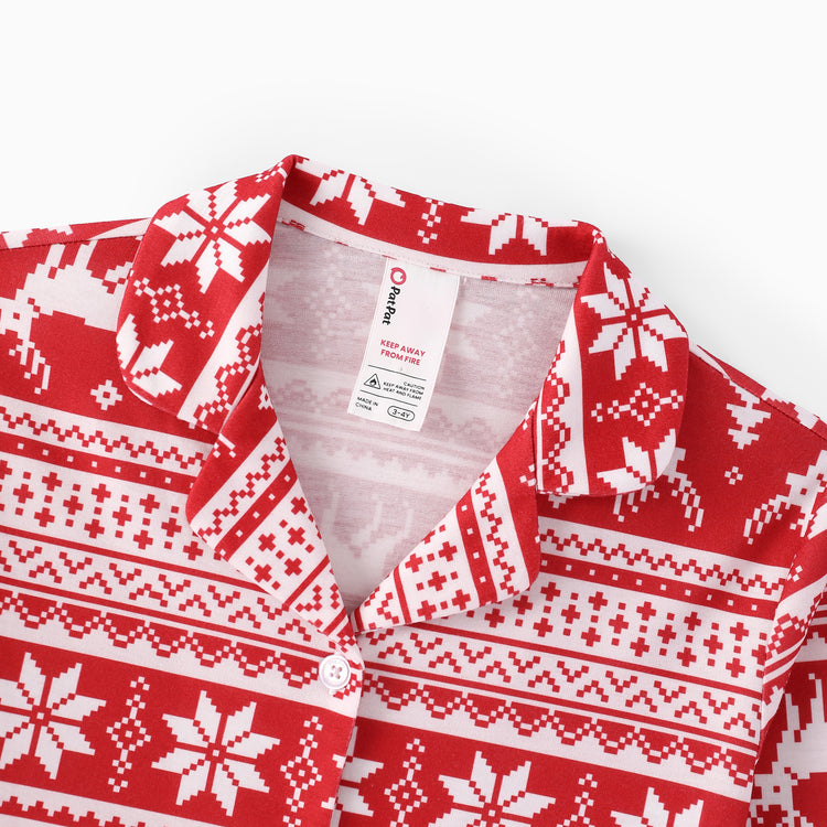 Christmas Matching Family Collared Pajamas Fair Isle Print Red