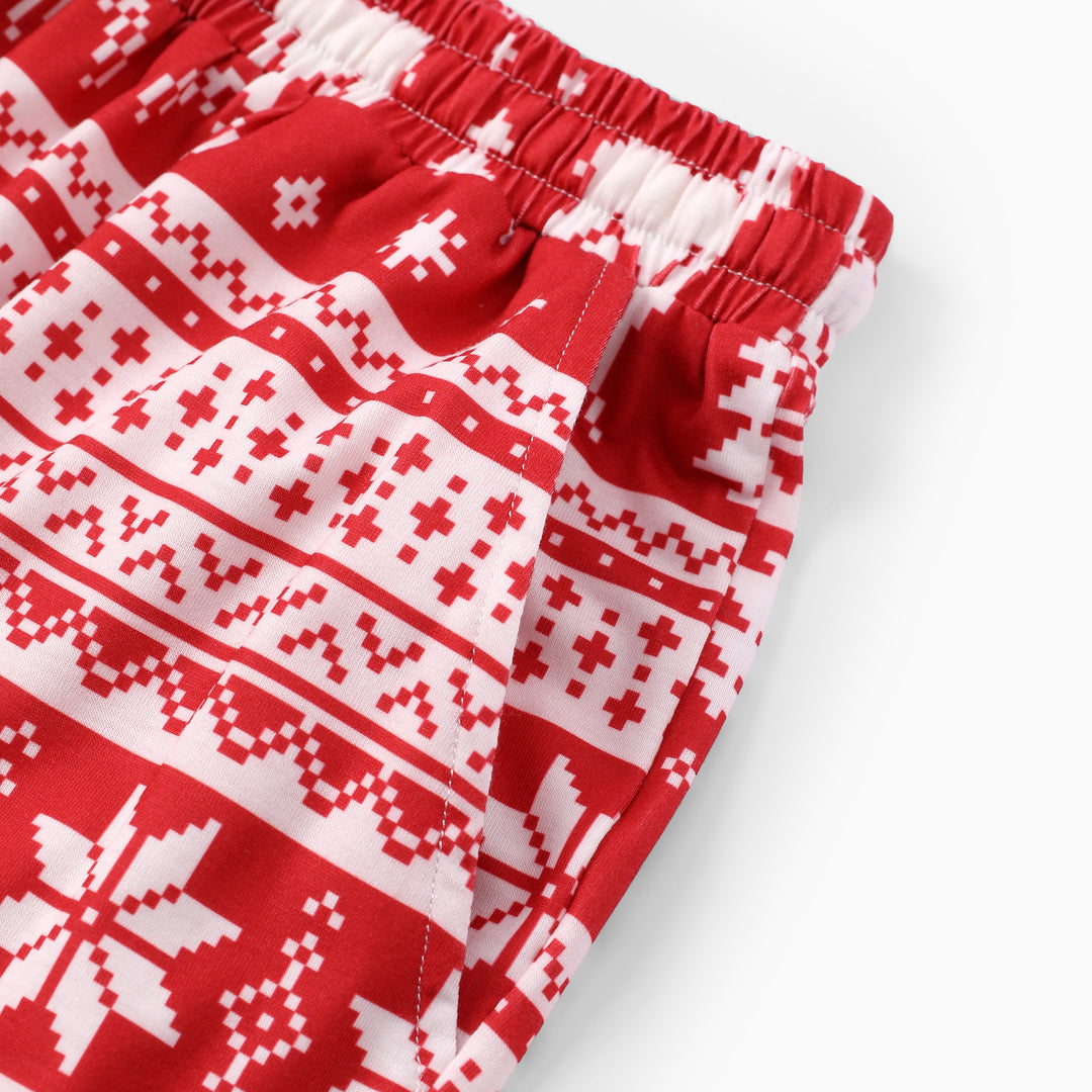 Christmas Matching Family Collared Pajamas Fair Isle Print Red