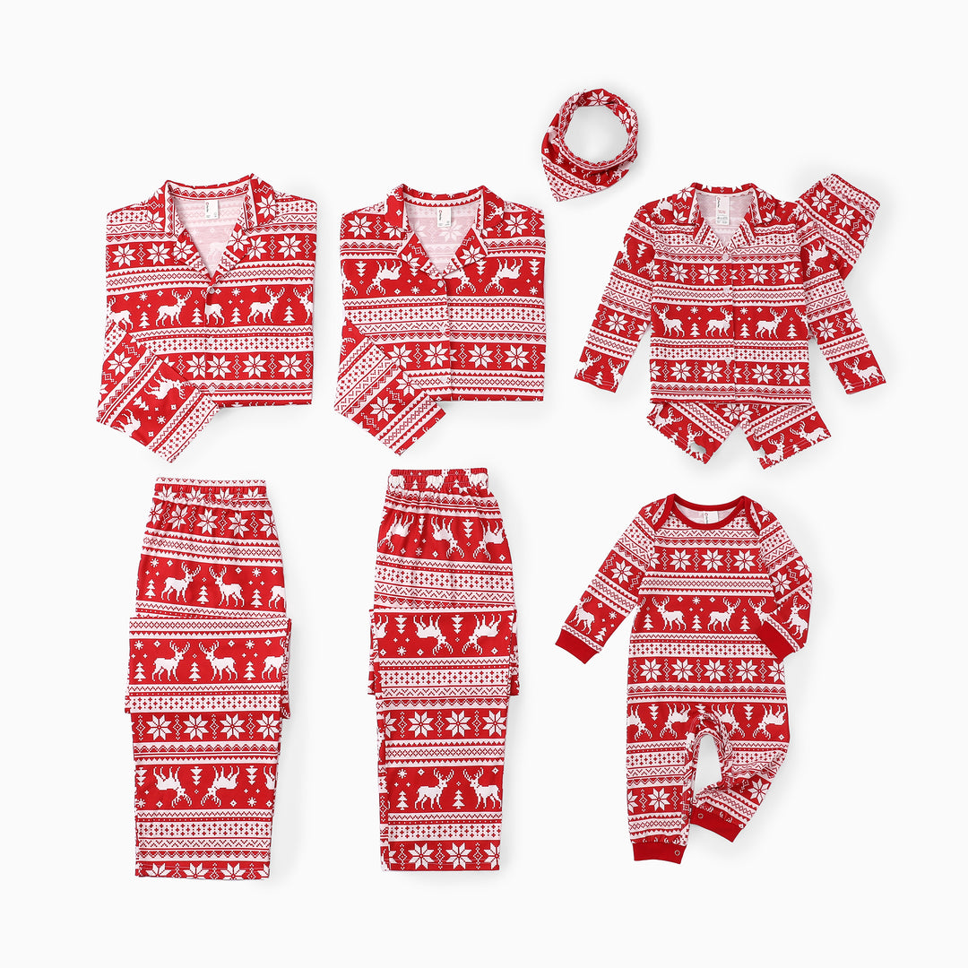Christmas Matching Family Collared Pajamas Fair Isle Print Red