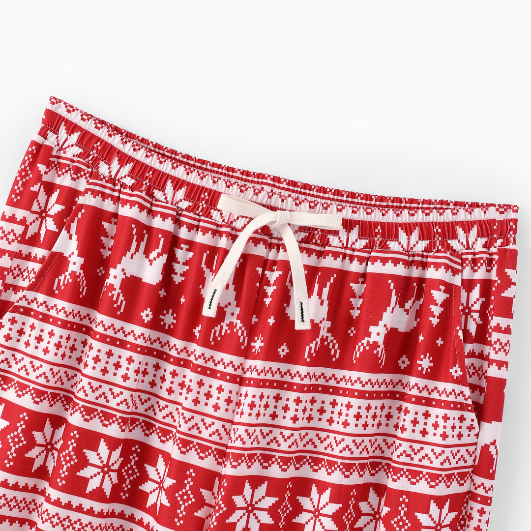 Christmas Matching Family Collared Pajamas Fair Isle Print Red