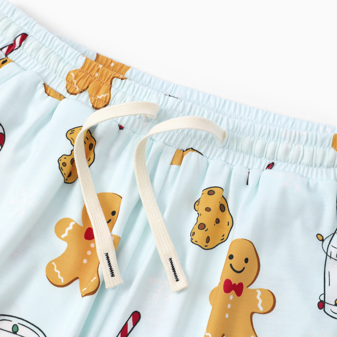 Pijamas navideños a juego para toda la familia, estampado de galleta de jengibre y leche, azul