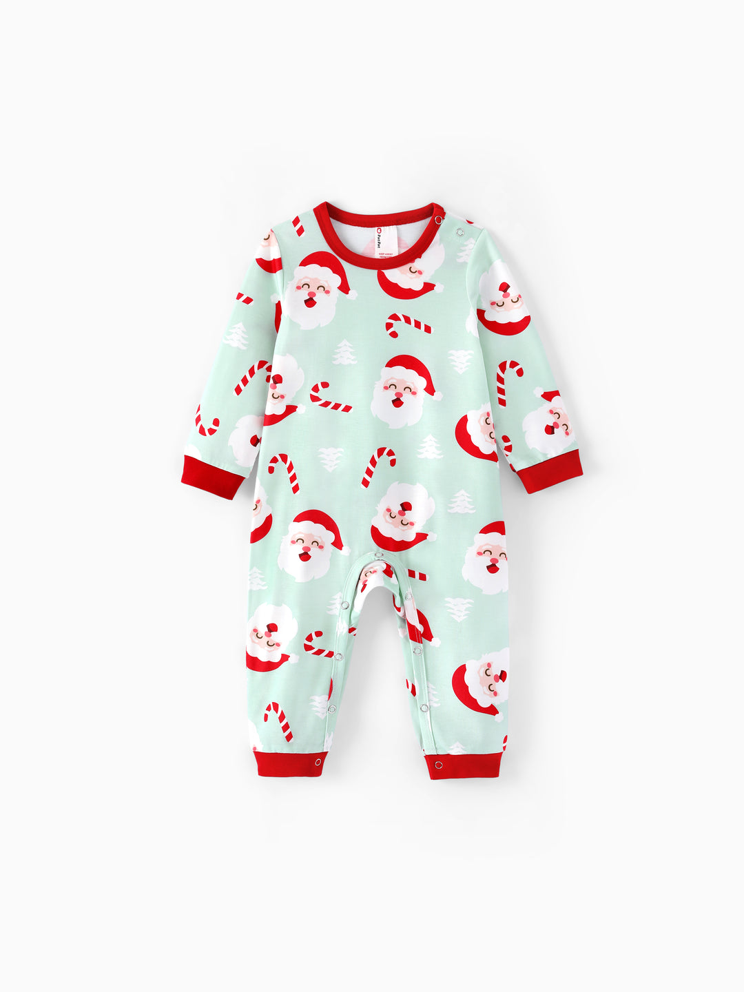 Christmas Matching Family Collared Pajamas Santa Claus Print Green