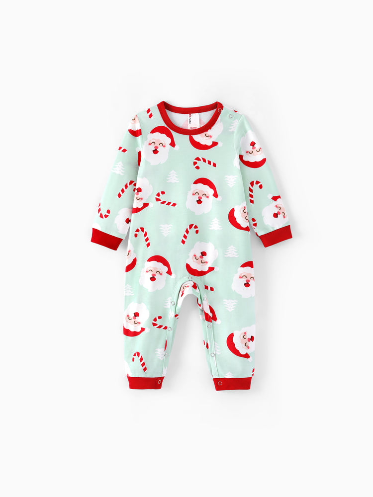 Christmas Matching Family Collared Pajamas Santa Claus Print Green