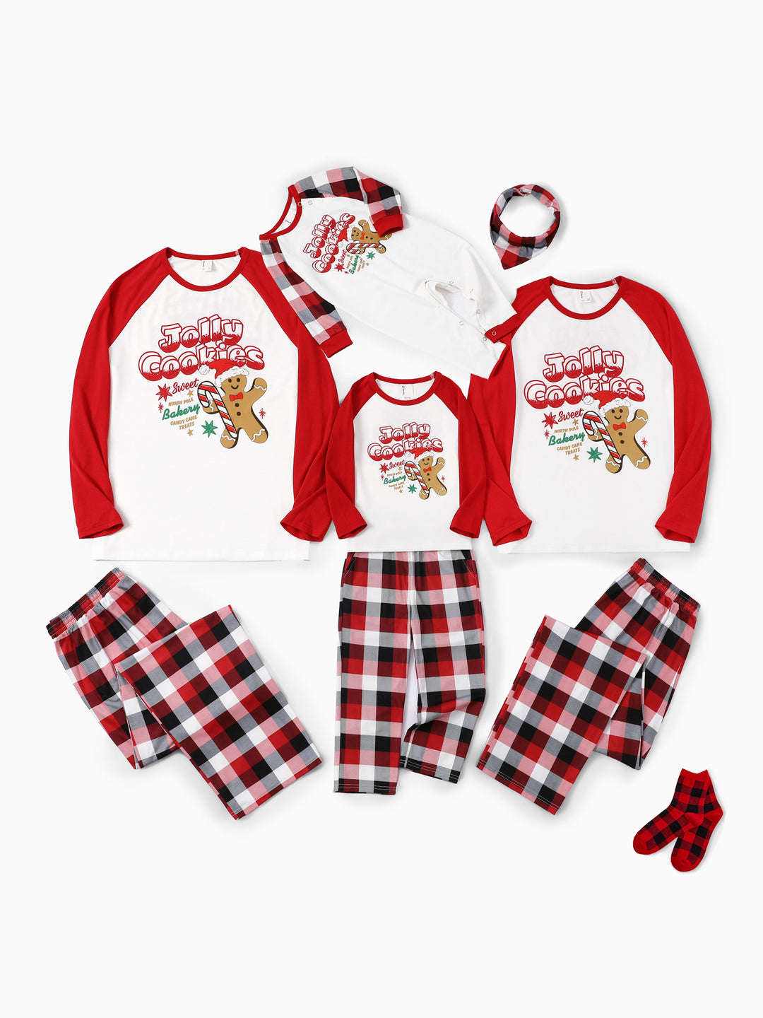 Christmas Matching Family Pajamas Gingerbread & Plaid Print Red