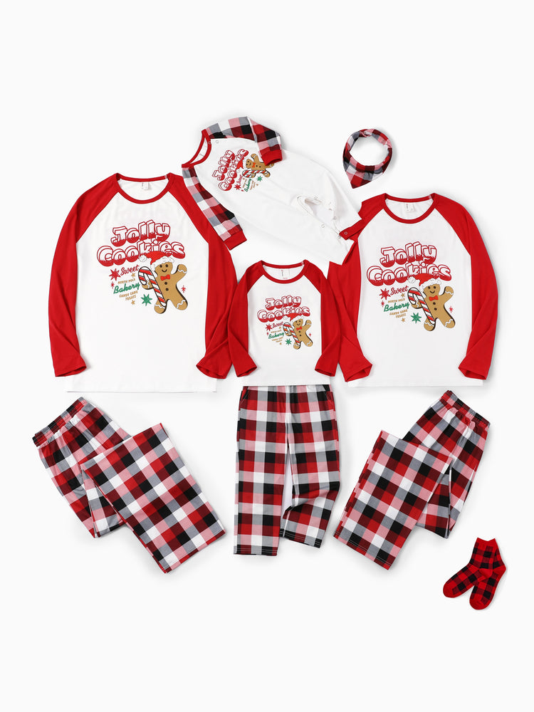 Christmas Matching Family Pajamas Gingerbread & Plaid Print Red