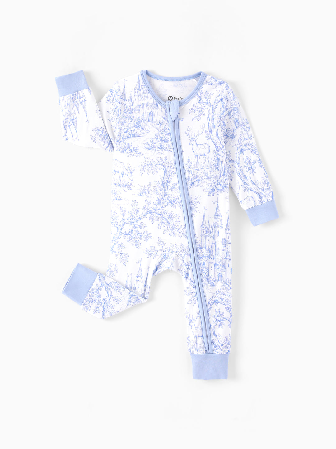 Patpat Baby Neutral 1pc Floral Bamboo Blend Snug Fitting Zip Up Footless Pajamas Sky blue