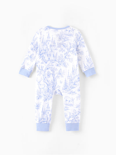Patpat Baby Neutral 1pc Floral Bamboo Blend Snug Fitting Zip Up Footless Pajamas Sky blue