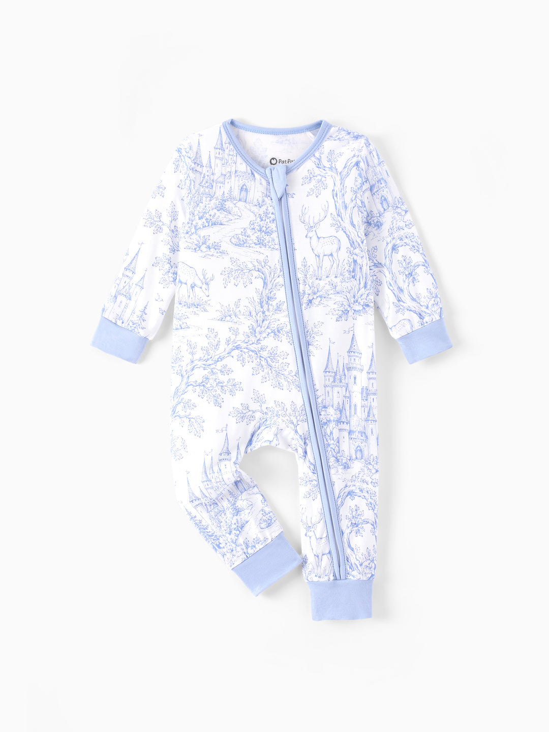 Patpat Baby Neutral 1pc Floral Bamboo Blend Snug Fitting Zip Up Footless Pajamas Sky blue