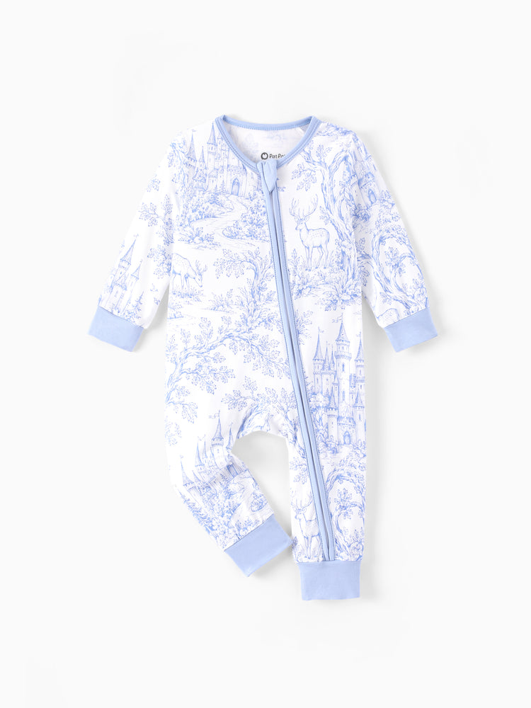 Patpat Baby Neutral 1pc Floral Bamboo Blend Snug Fitting Zip Up Footless Pajamas Sky blue