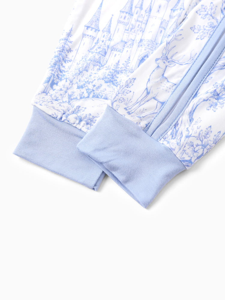 Patpat Baby Neutral 1pc Floral Bamboo Blend Snug Fitting Zip Up Footless Pajamas Sky blue