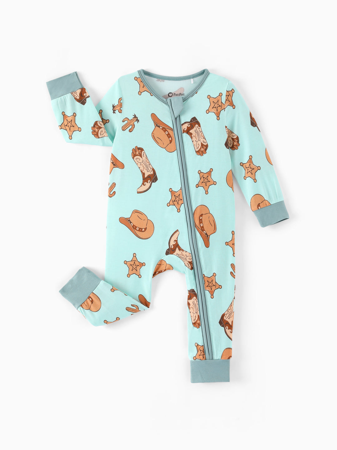 Patpat Baby Neutral 1pc Floral Bamboo Blend Snug Fitting Zip Up Footless Pajamas Khaki
