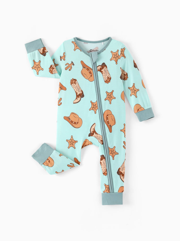 Patpat Baby Neutral 1pc Floral Bamboo Blend Snug Fitting Zip Up Footless Pajamas Khaki