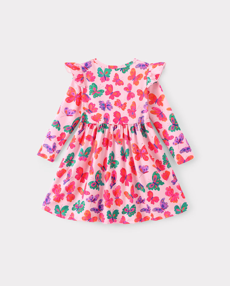 Halloween Toddler Girl Ruffle Sleeve Dress Pink