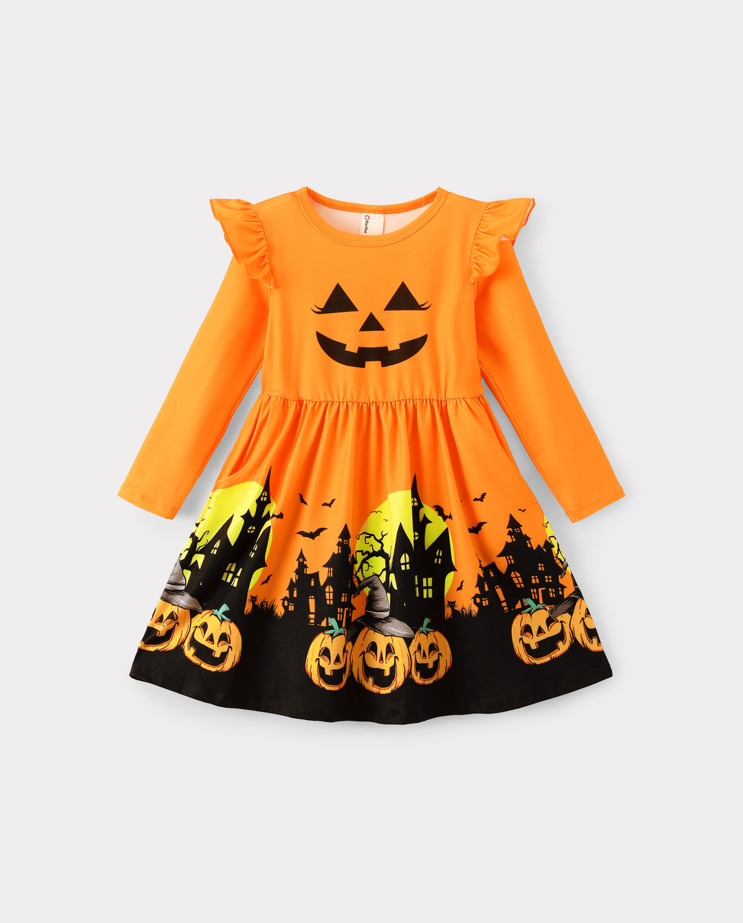 Halloween Toddler Girl Ruffle Sleeve Dress Orange