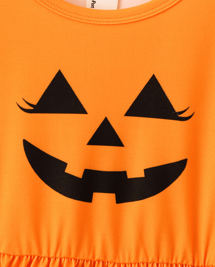 Halloween Toddler Girl Ruffle Sleeve Dress Orange