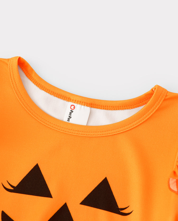 Halloween Toddler Girl Ruffle Sleeve Dress Orange