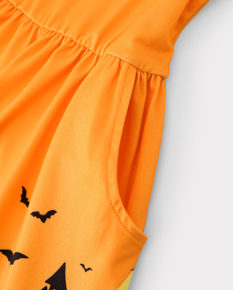 Halloween Toddler Girl Ruffle Sleeve Dress Orange