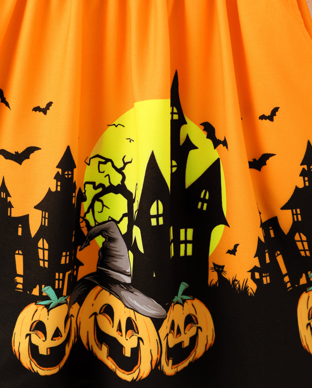 Halloween Toddler Girl Ruffle Sleeve Dress Orange