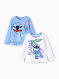 Disney Stitch Girls' Long-Sleeve Two-Piece Set Blue and White