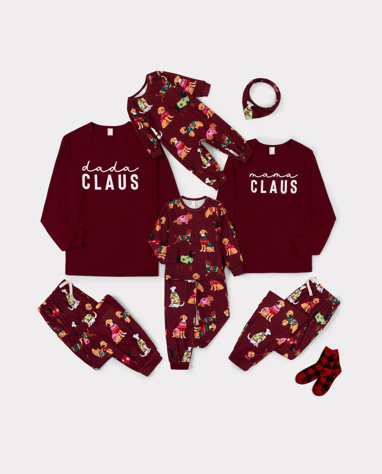 Pijamas navideños a juego para toda la familia, estampado de perro festivo, rojo