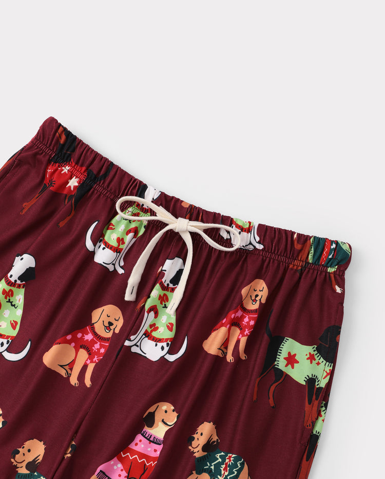 Pijamas navideños a juego para toda la familia, estampado de perro festivo, rojo