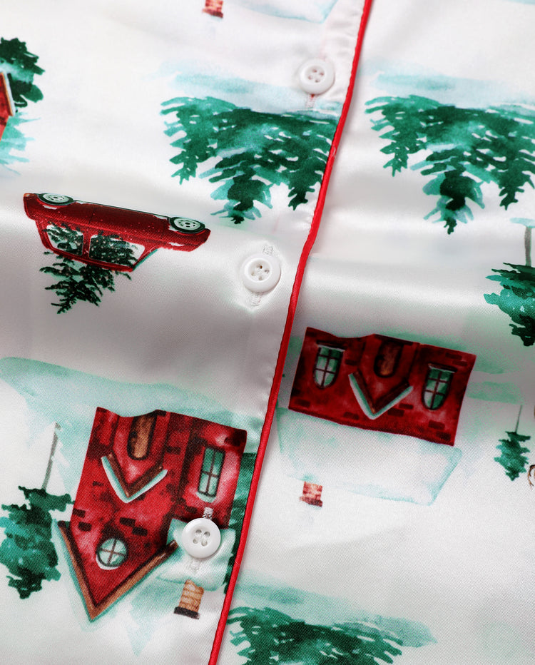 Christmas Matching Family Satin Pajamas Xmas Village Print Multicolor