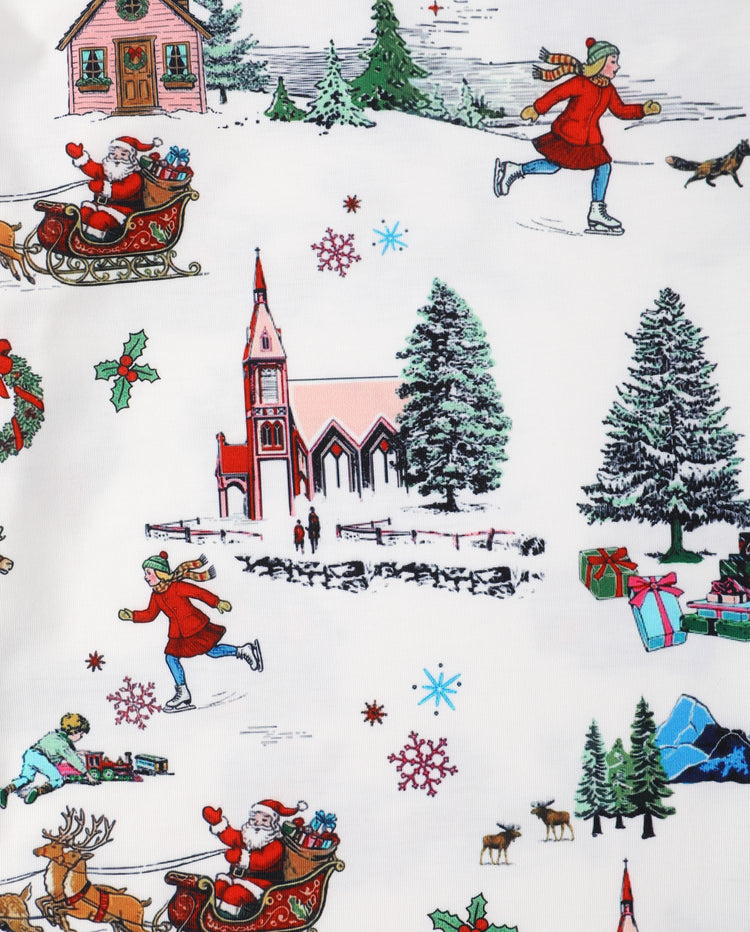 Christmas Matching Family Pajamas Xmas Village Print White