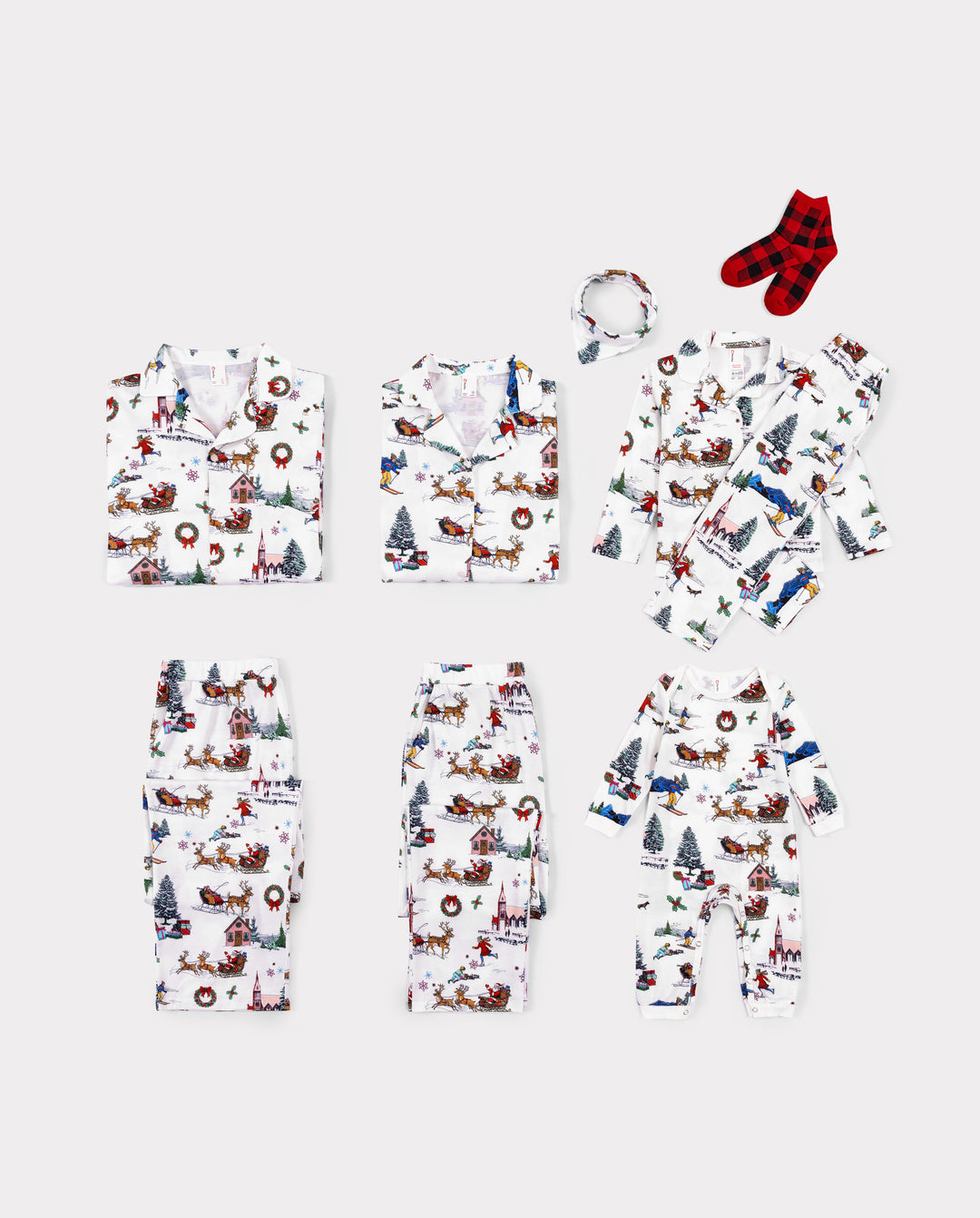 Christmas Matching Family Pajamas Xmas Village Print White