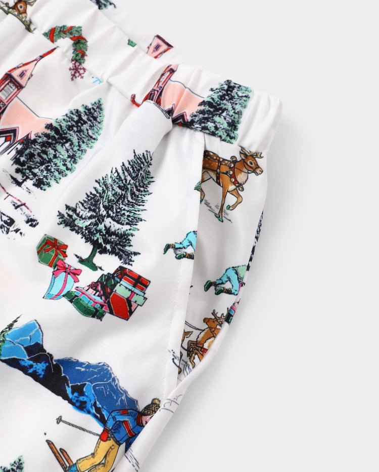 Christmas Matching Family Pajamas Xmas Village Print White