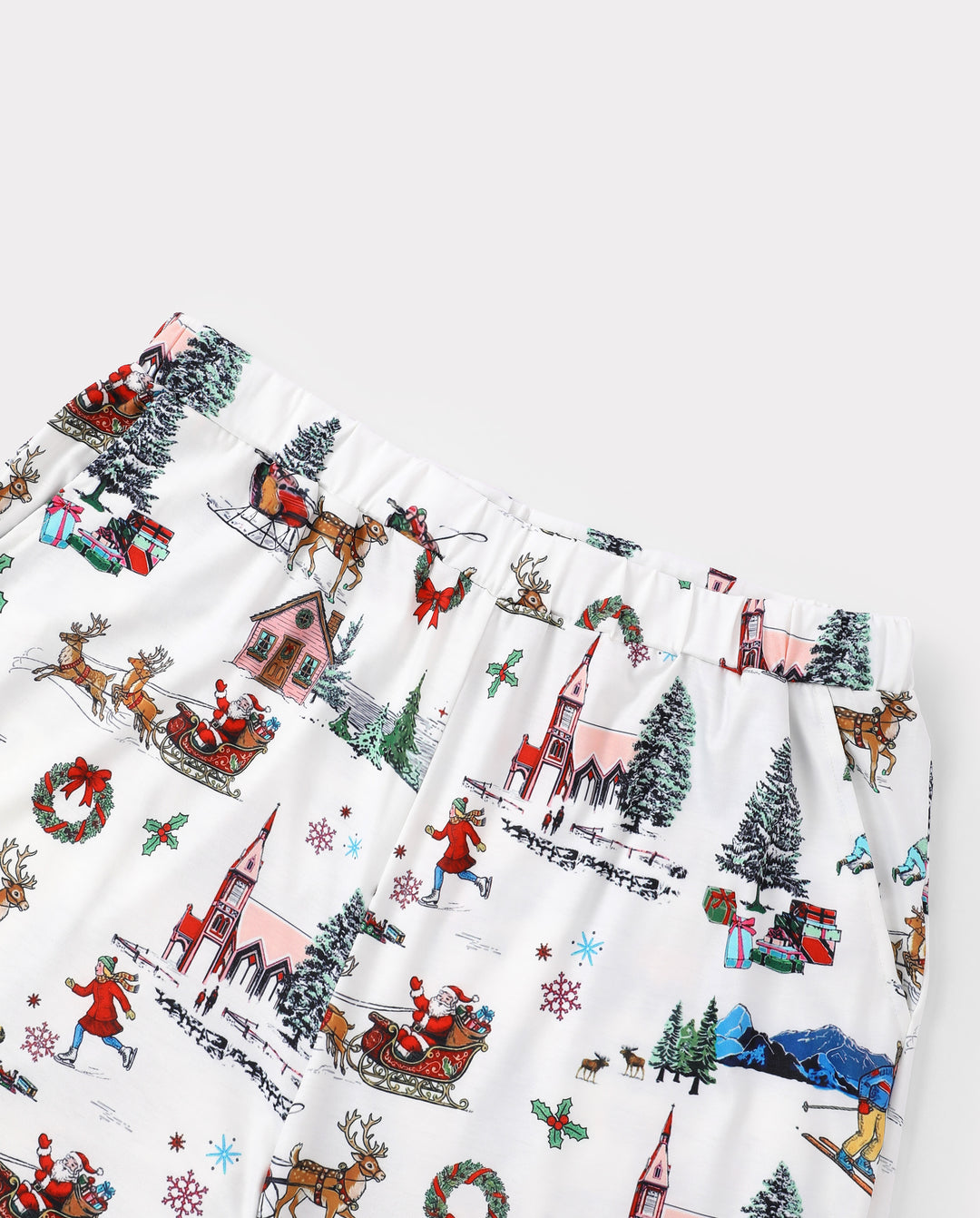 Pyjamas de Noël assortis pour la famille, imprimé village de Noël, blanc