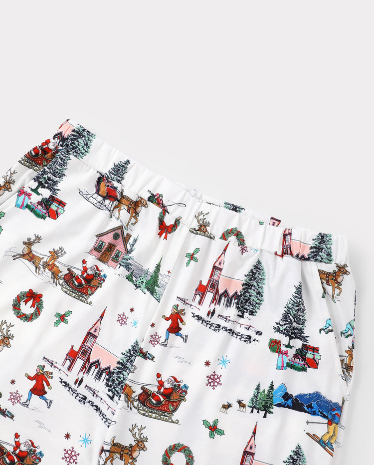 Pyjamas de Noël assortis pour la famille, imprimé village de Noël, blanc