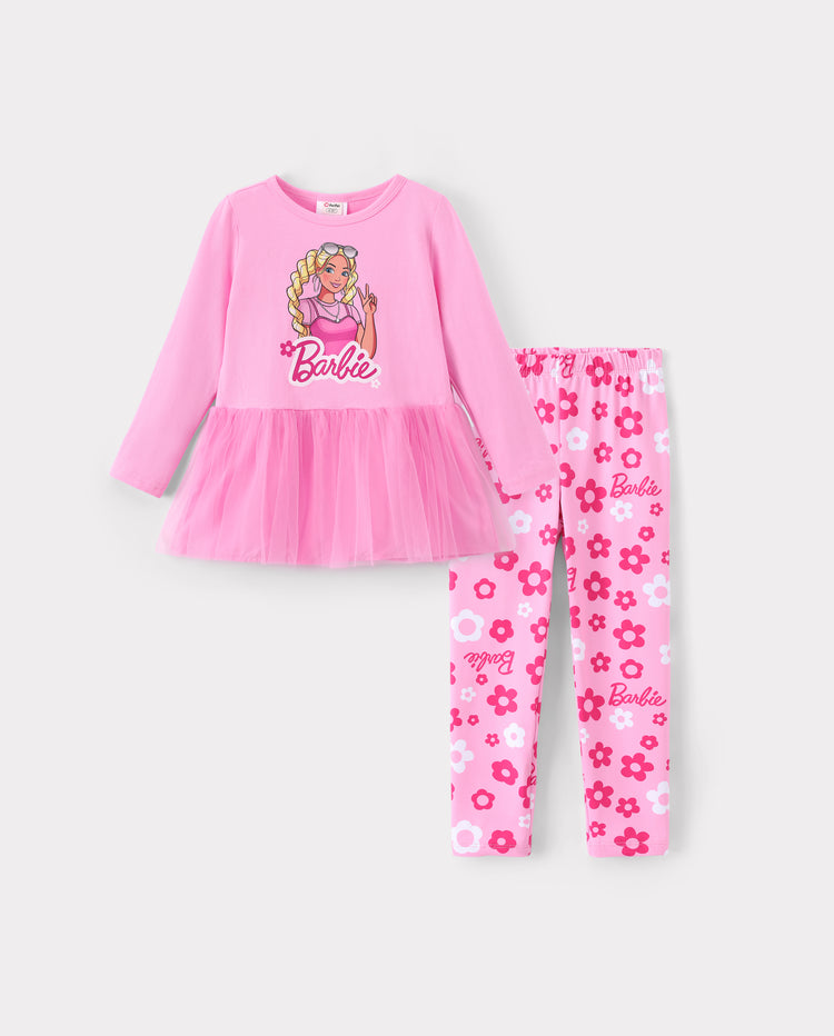 Girl Toddler/Kid Graphic Dress & Floral Leggings Set Pink