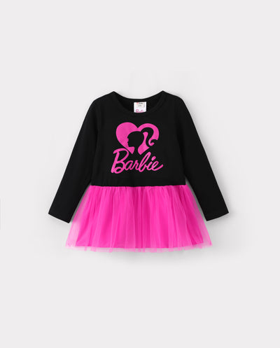 Girl Toddler/Kid Graphic Dress & Floral Leggings Set Black & Pink