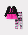 Girl Toddler/Kid Graphic Dress & Floral Leggings Set Black & Pink