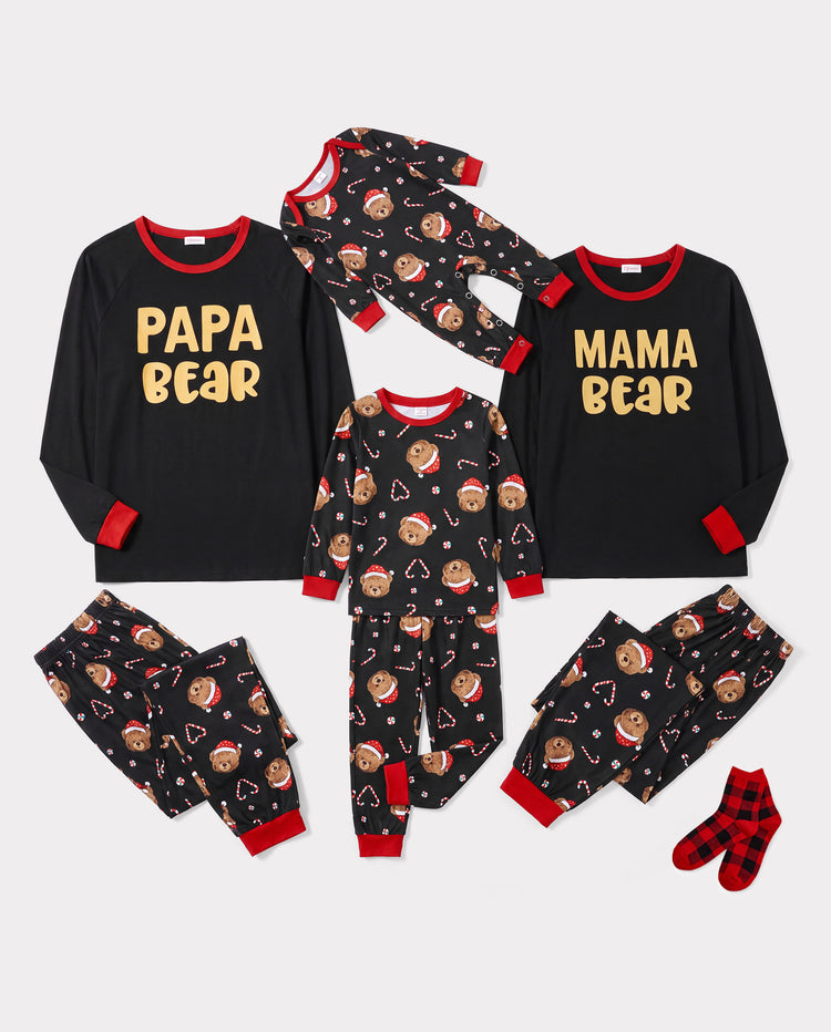 Christmas Matching Family Pajamas Bear Print Black