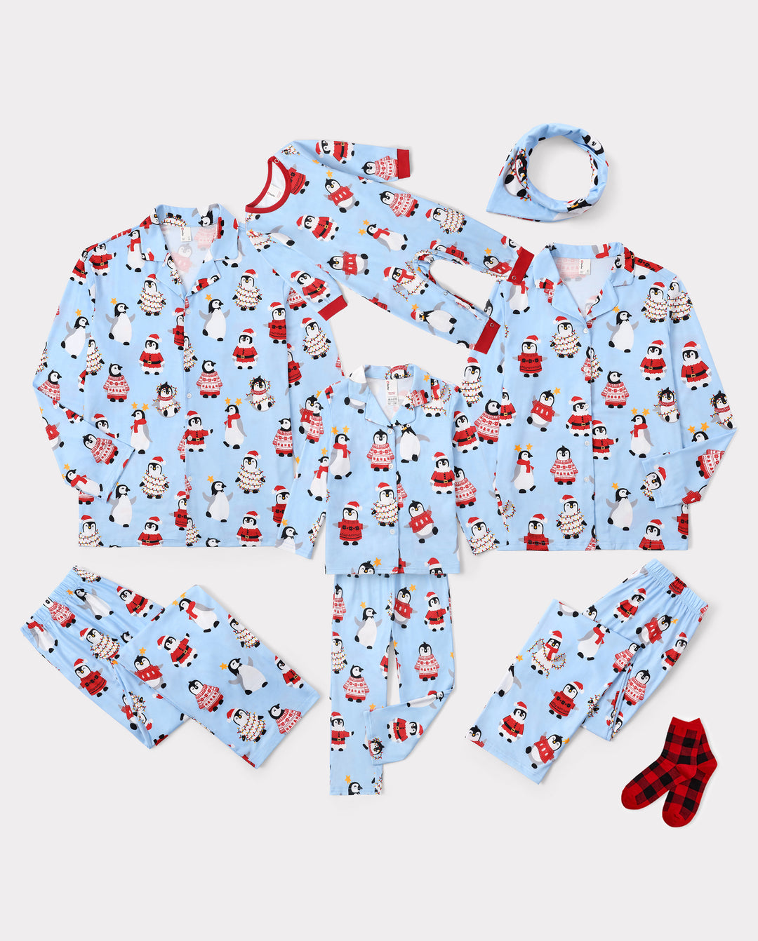 Christmas Matching Family Pajamas Penguin Print Blue