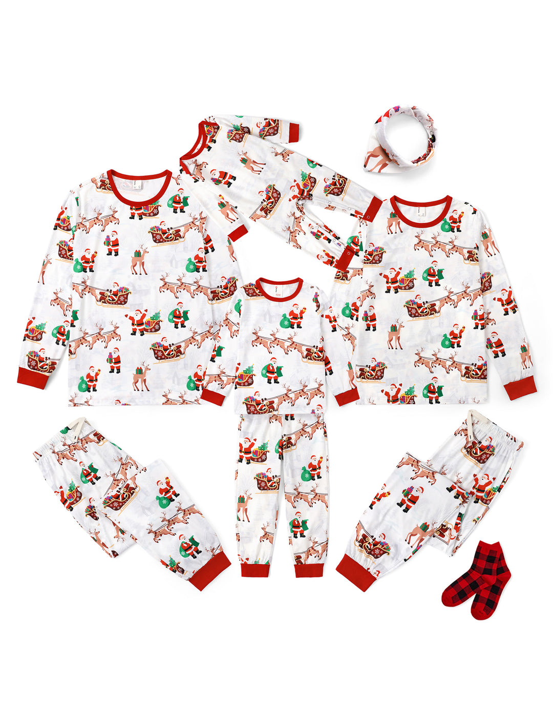 PatPat Family Matching Christmas Pajamas Reindeer & Santa Claus Print White Plus Size