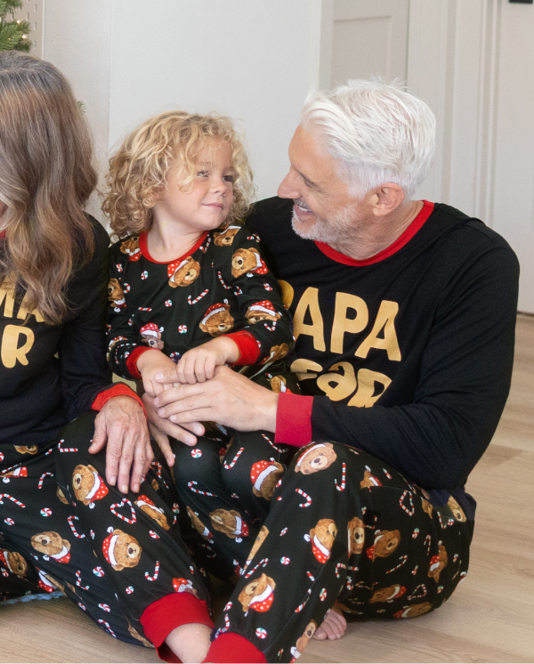 Christmas Matching Family Pajamas Bear Print Black