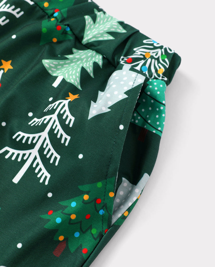 Christmas Matching Family Pajamas Xmas Tree Print Dark Green