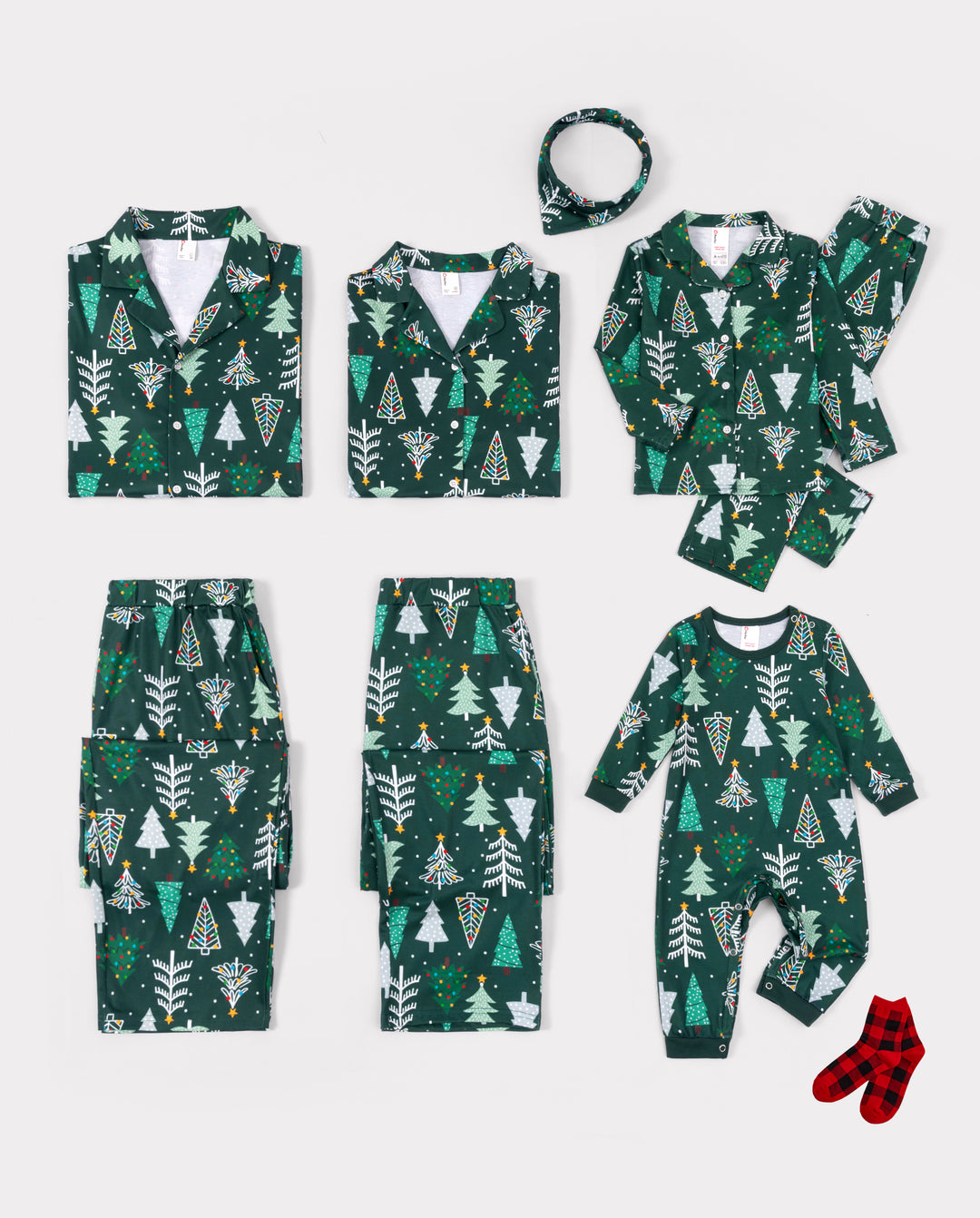 Christmas Matching Family Pajamas Xmas Tree Print Dark Green